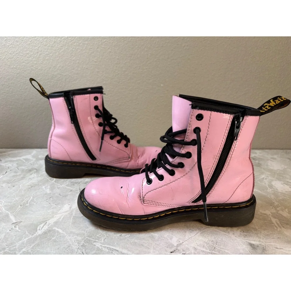 Dr. Martens Kids 1460 J Pink Patent Leather Lace Up Zip Boots Size 3 US